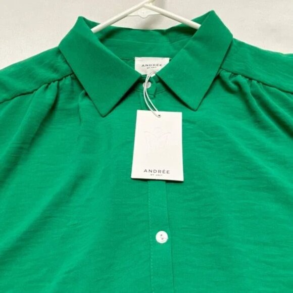 Andre By Unit Women's 1X Crepe Collared Blouse Short Sleeve Bright Green NWT - Picture 10 of 10